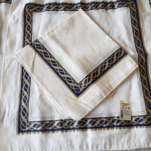 (set of 4) Vintage Lenox Sunweave Hamilton Cream Blue Gold Scroll 20 Napkins - Picture 1 of 8